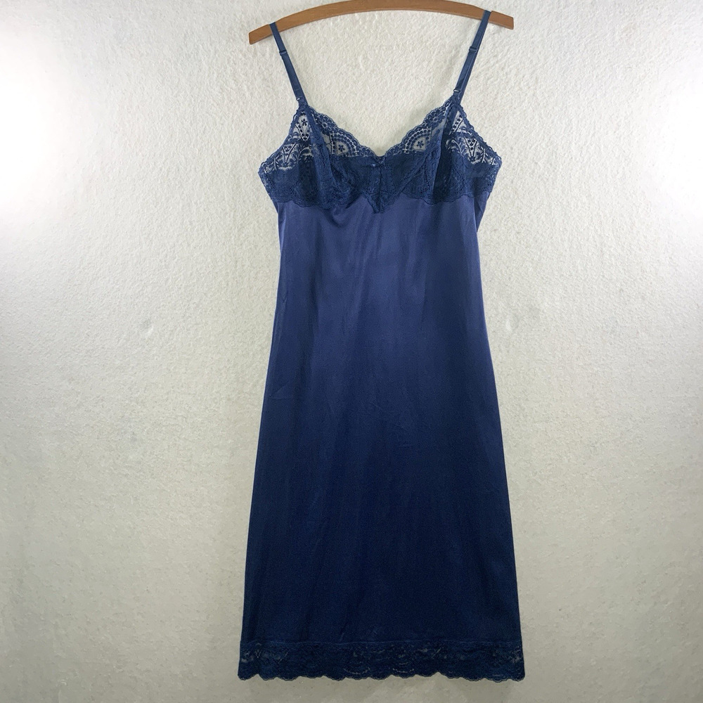 VTG Vassarette Babydoll‎ Lace Trim Slip Dress Sz S Blue Feminine Romantic Fairy